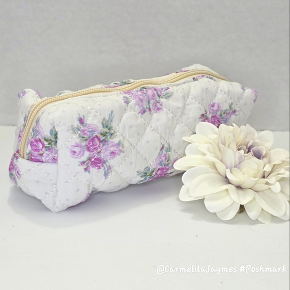 Floral Quilted 👝 3 pc XL Cosmetic Bag Set Travel Toiletry Makeup Organizer NWT - Picture 6 of 15